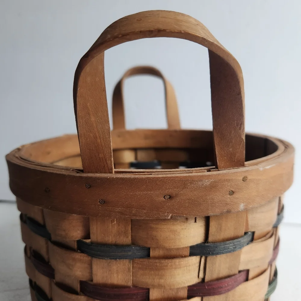 Vintage Bishop Hill Collection Round Woven Basket with Handles